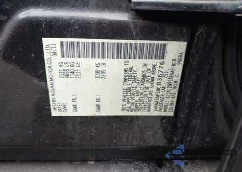 2013 Nissan Maxima 3.5 Sv from USA, damaged, VIN 1N4AA5AP3DC836776